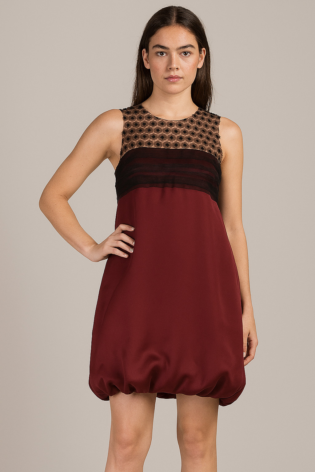 LELA ROSE Dress S Silk FLORAL Applique LACE Sheer BUBBLE Hem COQUETTE COCKTAIL