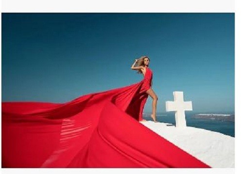 Halter Neck Long Satin Flying Flowy Dress, Long Train Santorini Dress