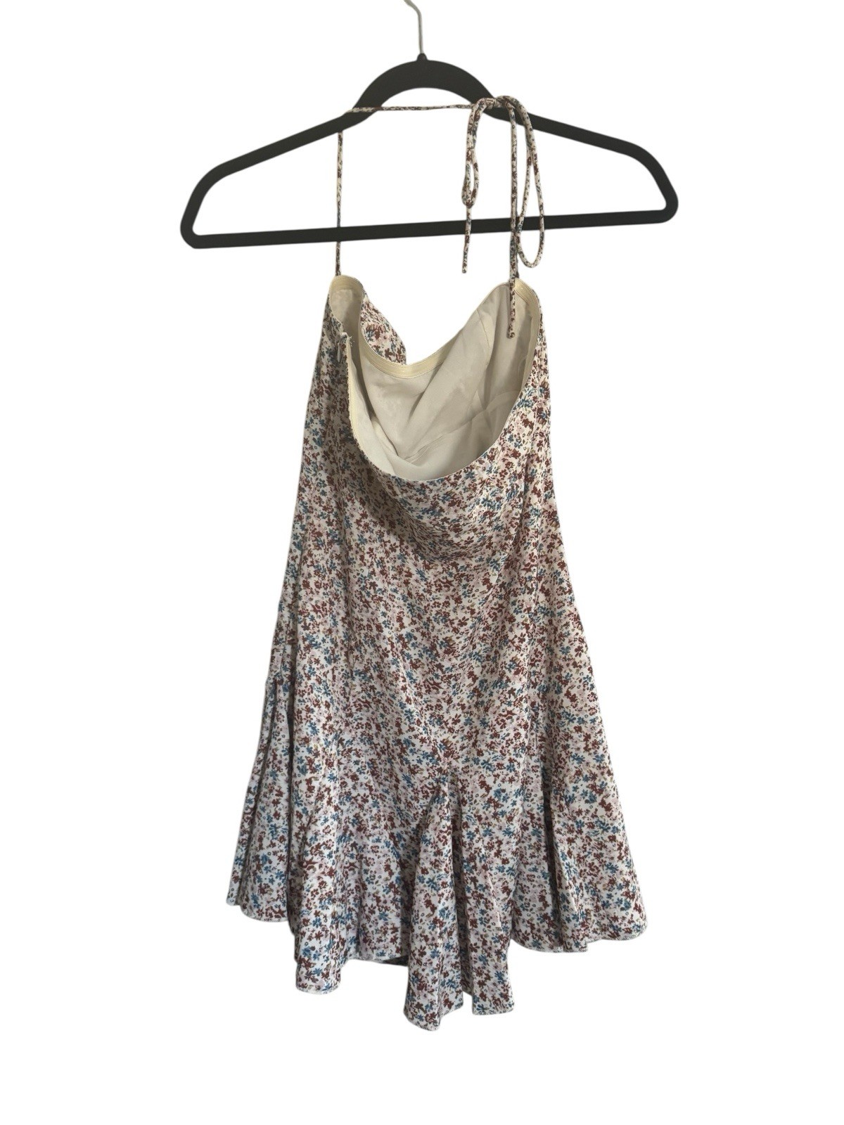 PRINCESS POLLY SZ 4 Mini Dress Brown Blue Floral Fit & Flare Halter Strap #5121