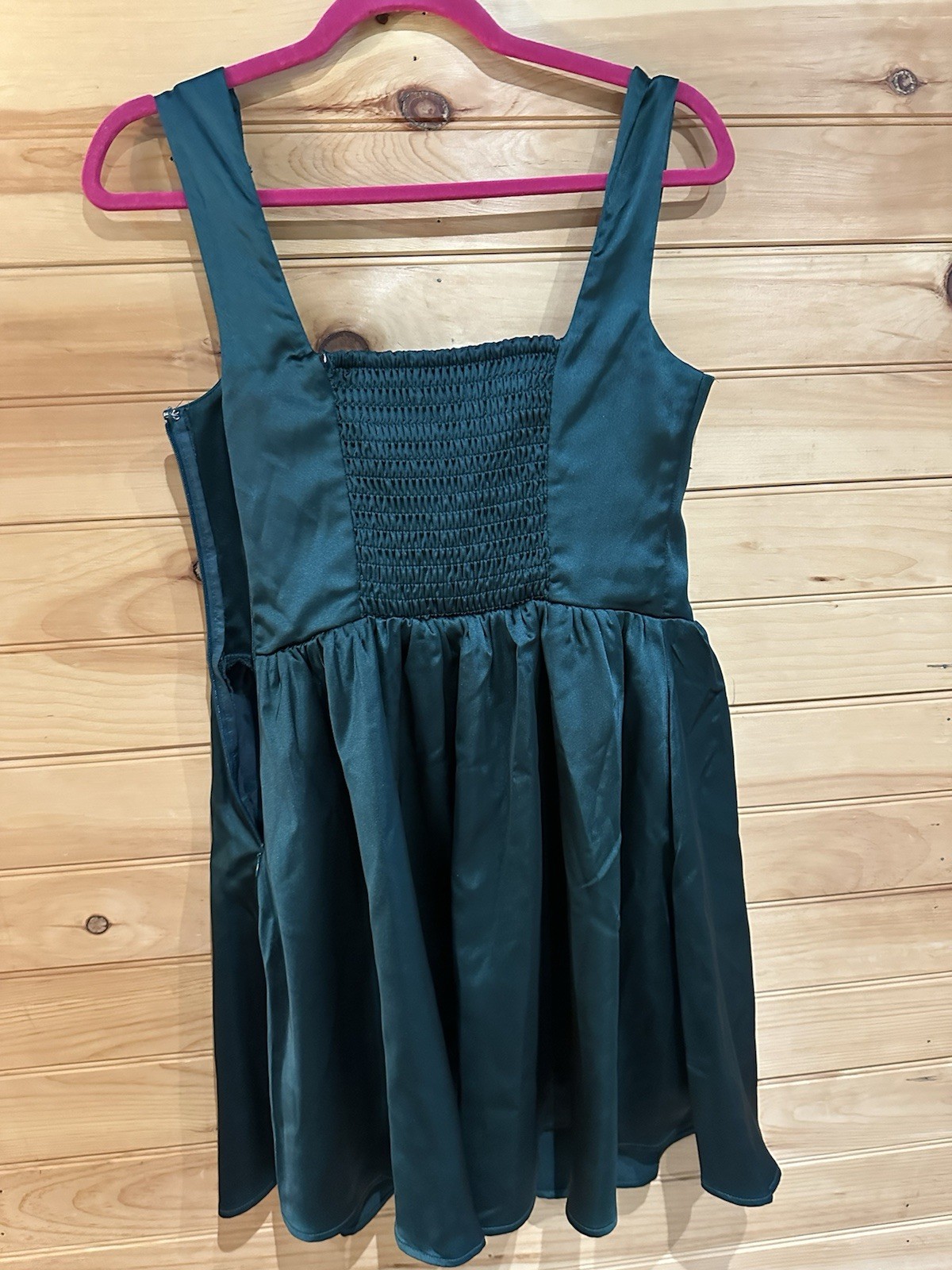 Wild Fable Green Satin Smocked Back Mini Dress Square Neck Sleeveless Strappy M