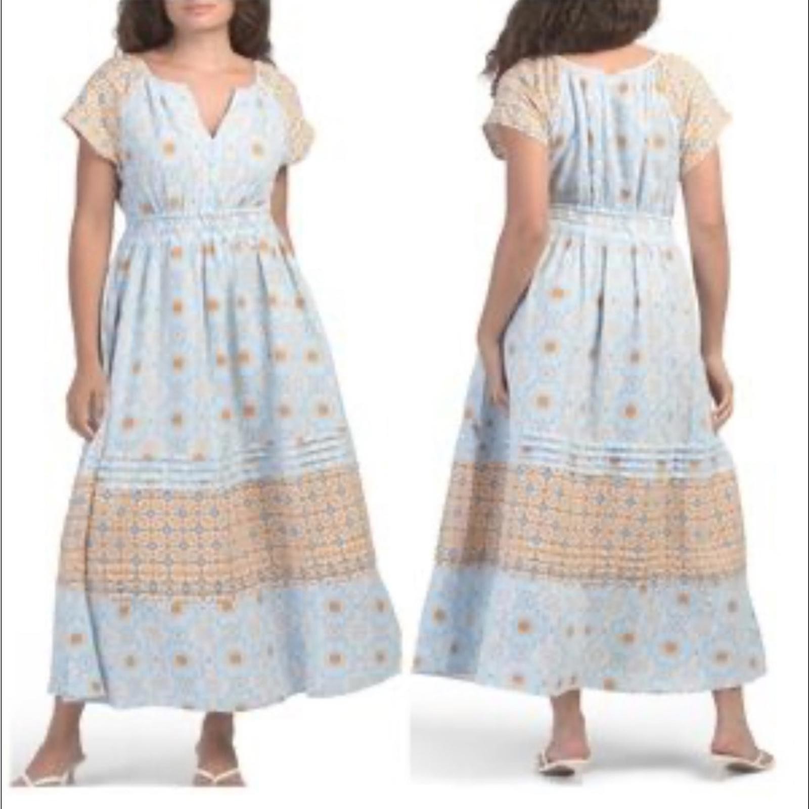 Rachel Zoe linen blend tiered maxi dress in a blue and orange floral print Small
