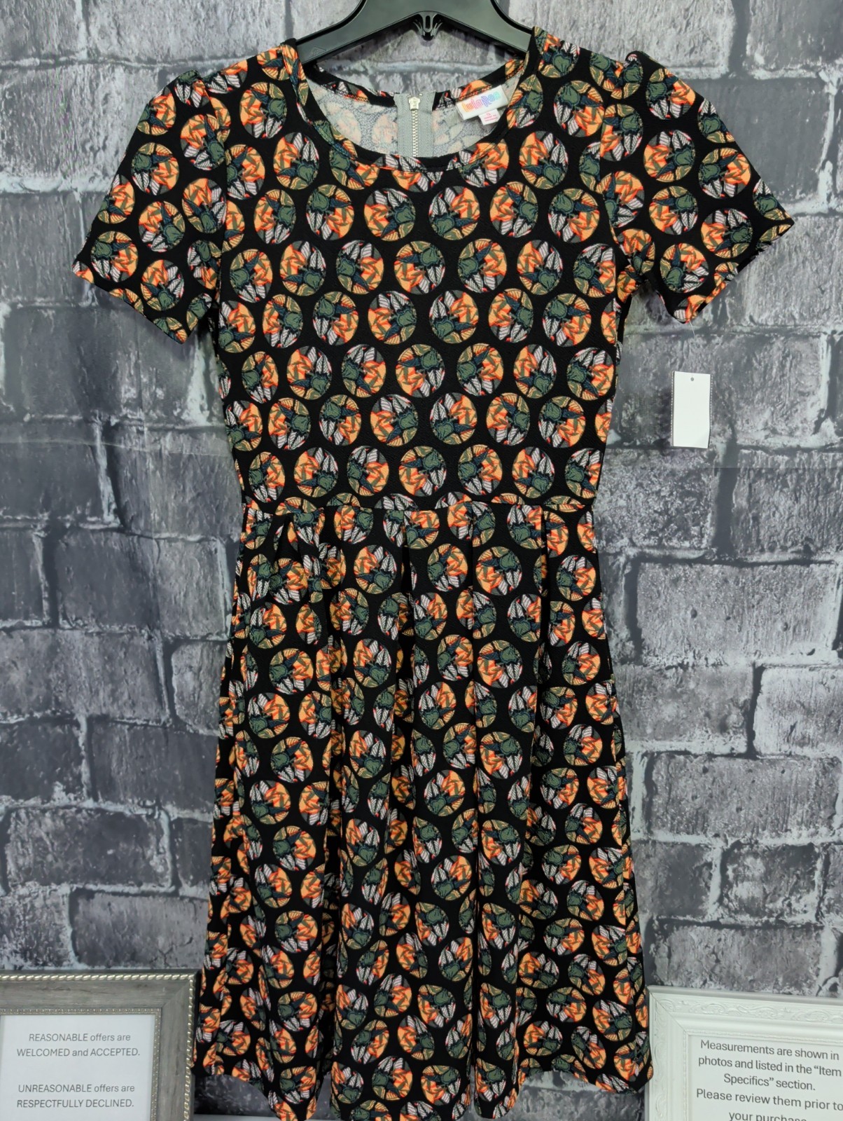 Lularoe Size S Geometric Amelia Dress Fit & Flare Stretch Pleated Pockets NWT!