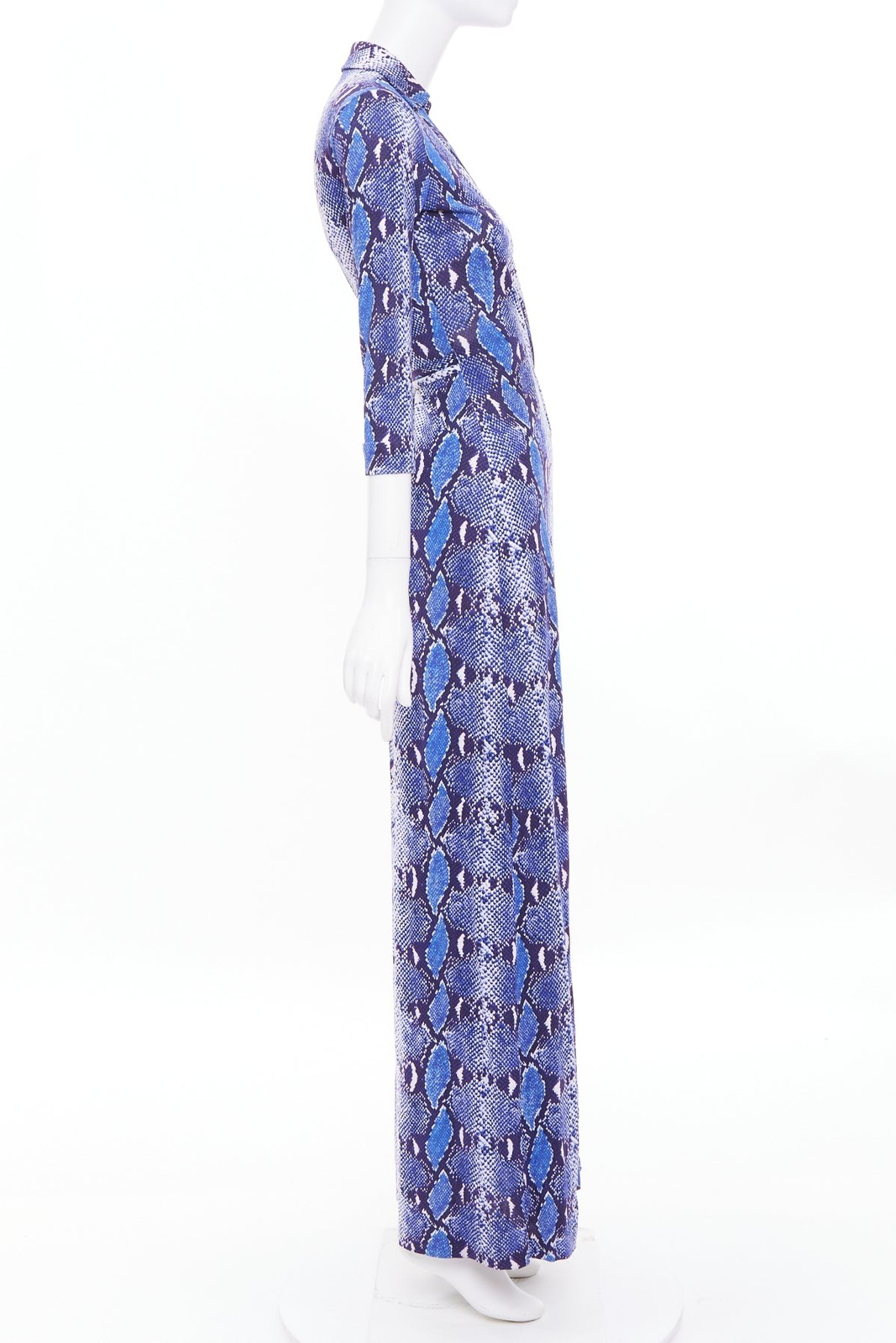 DIANE VON FURSTENBERG Abigail blue python snake print silk jersey dress US2 S