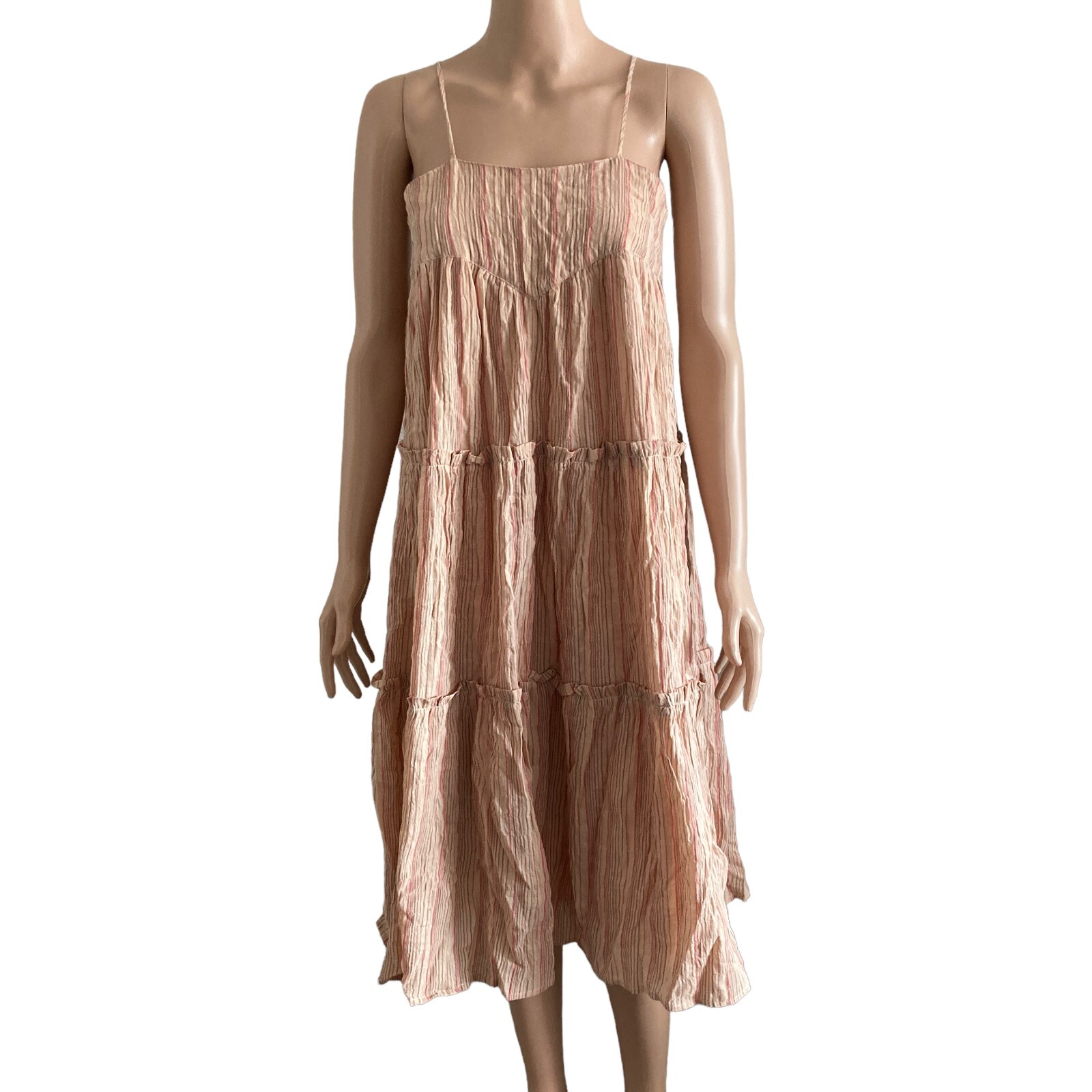 MAISIE Dress Midi Womens Small Sleeveless Tiered Pink Multicolored