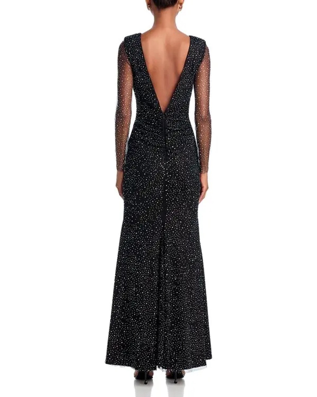 NWT AQUA x Wicked Black Rhinestone Mesh Open Back Gown XS