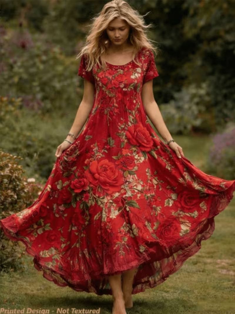 Bohemian Rose Floral A-Line Maxi Dress Effortless Summer Style