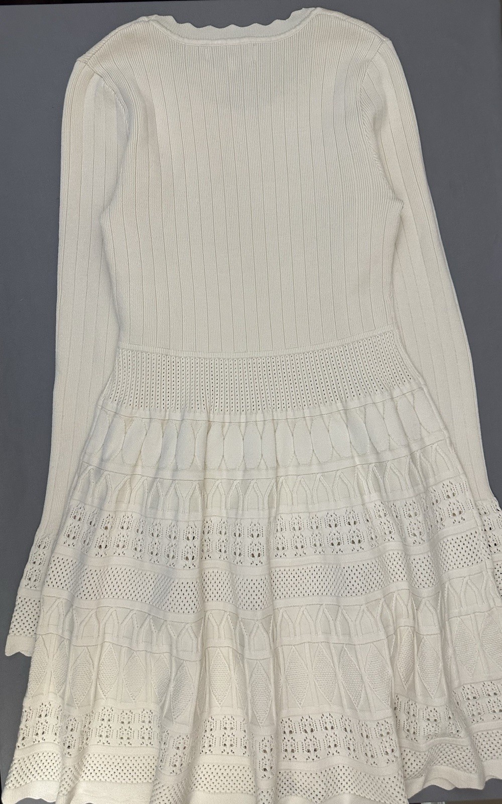 Willow & Wind Cream Rib Knit Scoop Neck Pullover Dress L Scalloped Stretch