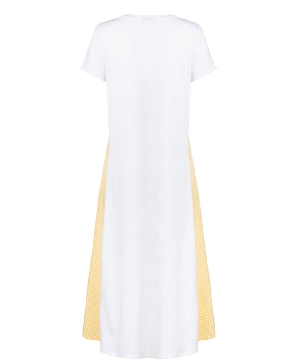 Oliver Bonas White & Yellow Gingham Checked Insert T-shirt Midi Dress Size 12