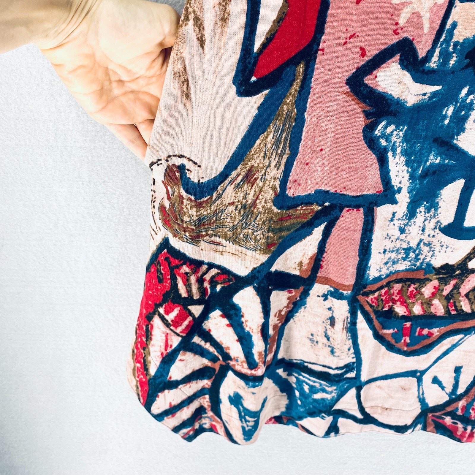 Abstract Dress Womens Large Multicolor Popover Mini Boho Picasso Art