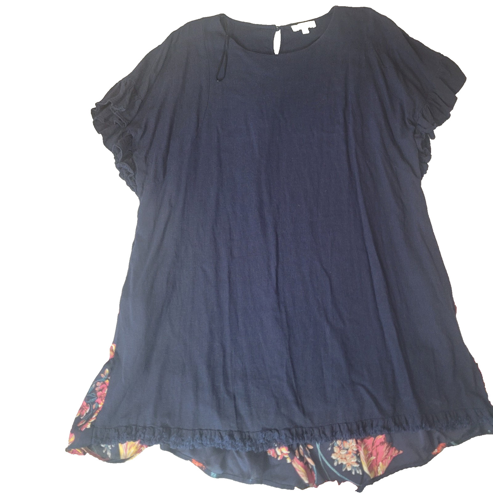 Umgee XL tunic dress linen blouse ruffle flower keyhole button pleated