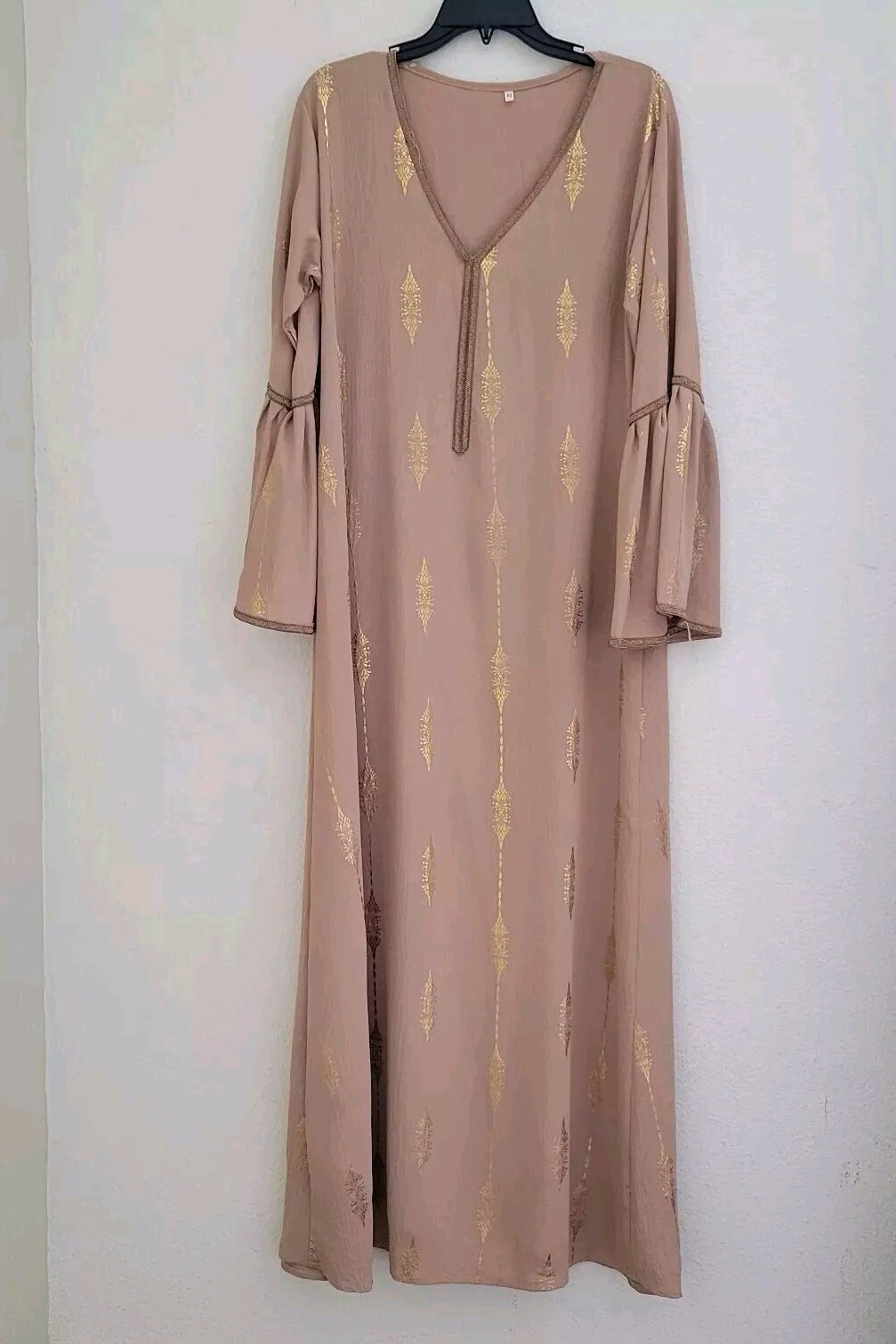 Womens Muslim Kaftan Islamic Maxi Dress Casual/Semi Formal Gown Size M Beige