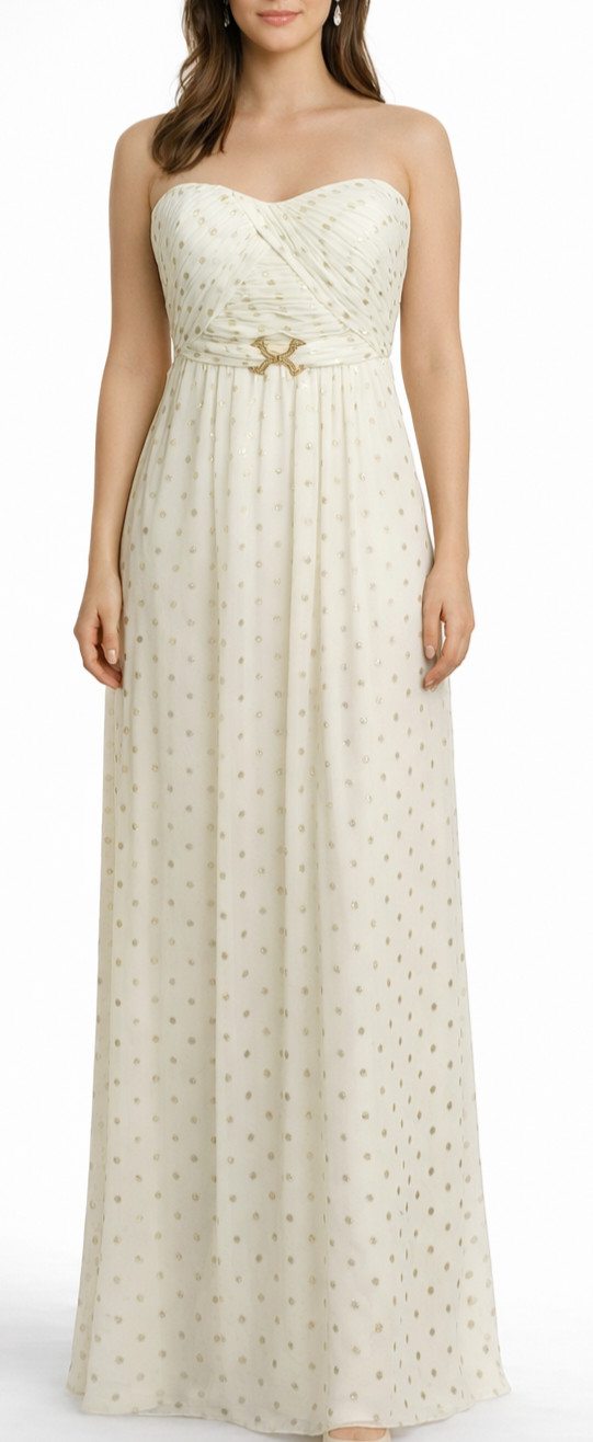 Ivanka Trump Ivory Gold Polka Dot Strapless Maxi Evening Dress Size 8 NWT $229