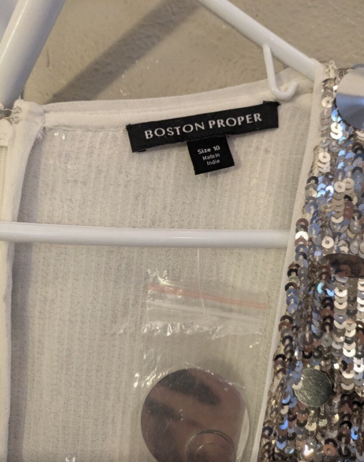 Boston Proper Glamour Paillette Dress NWT Silver Sequin A-Line Size 10