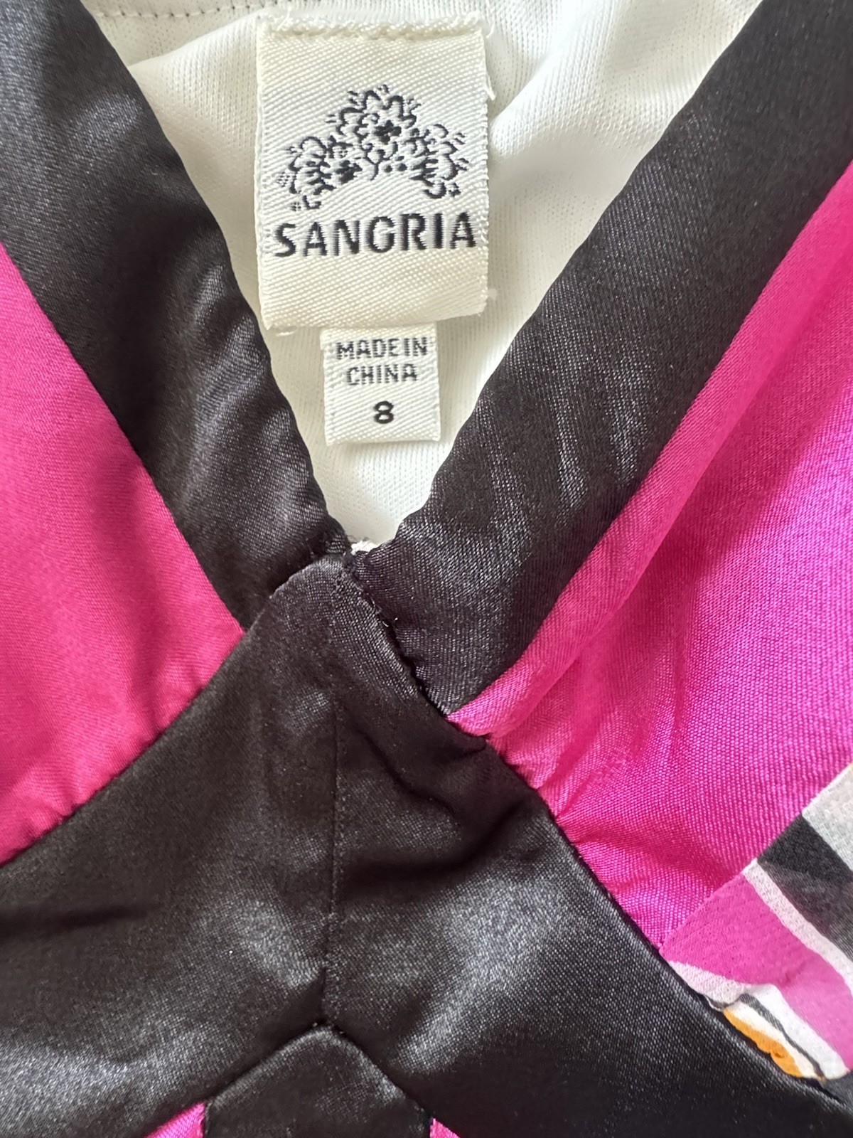 Sangria 100% Silk Dress Floral Multicolor V-Neck Spaghetti Strap Size 8