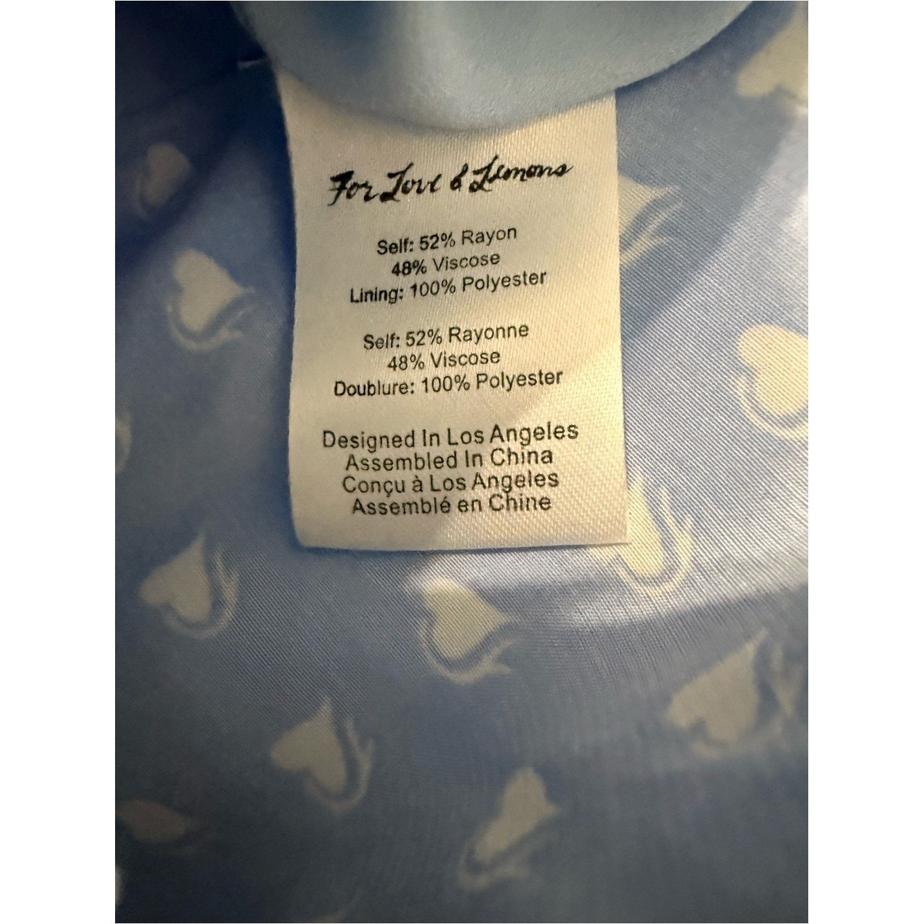 For Love & Lemons Sweetheart Mini Dress Light Blue Heart Print Size XS
