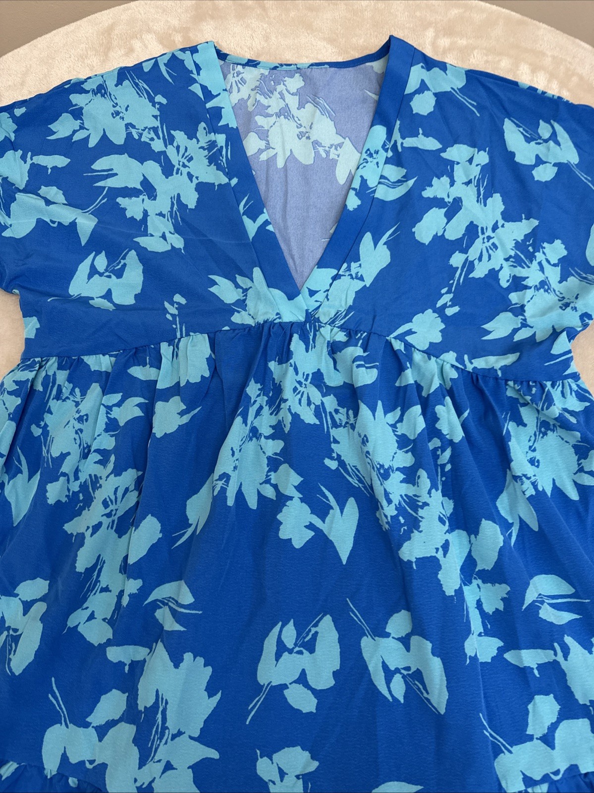 Womans Floral Blue Short Sleeve STRETCH Summer Dress Size LARGE 8/10 NEW!