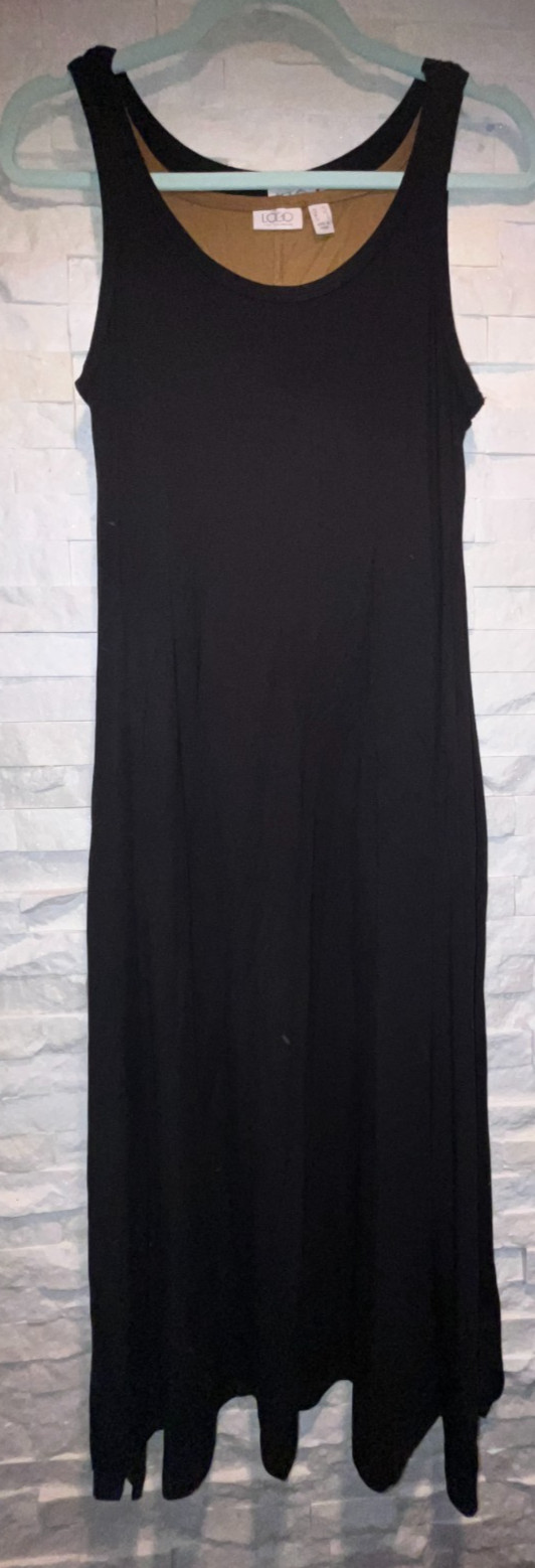EUC Women’s LOGO Lori Goldstein Long Layered Tank Dress Black & Brown XS