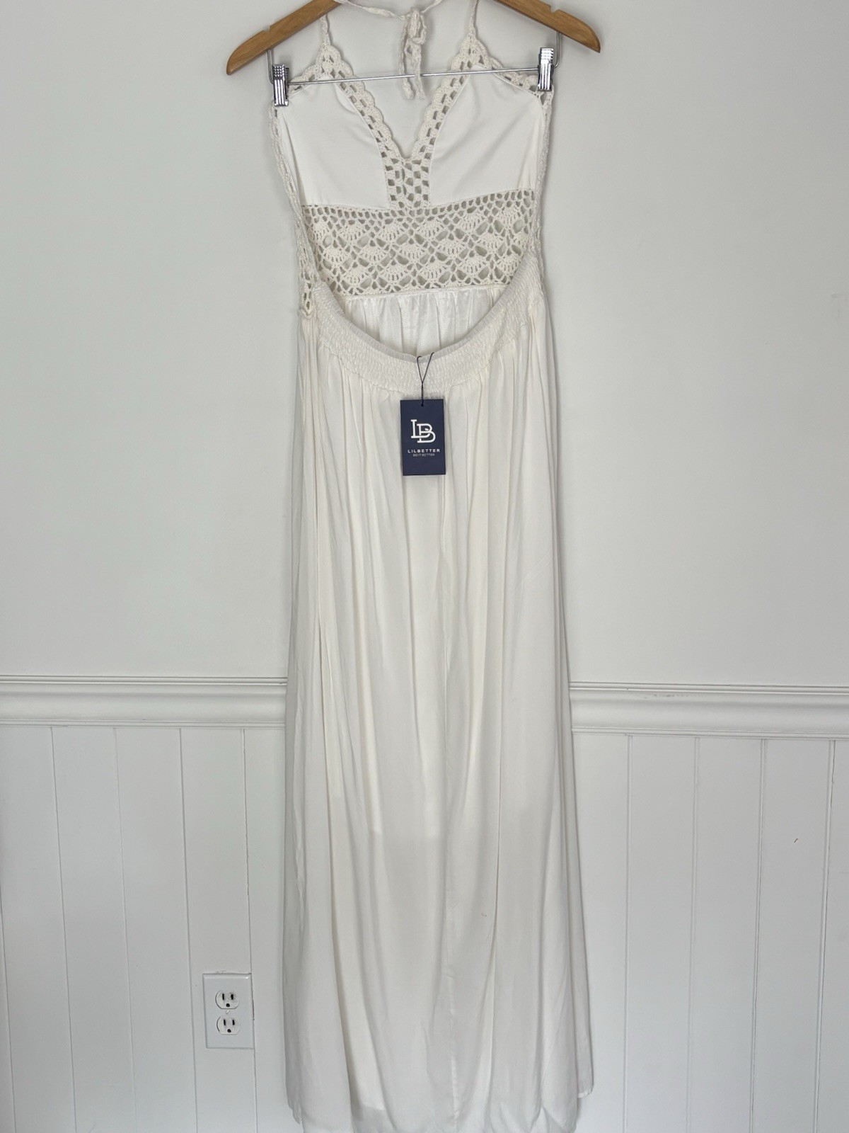 LILBETTER Women’s Beach Crochet Backless Bohemian Halter Maxi Dress XL NEW a63