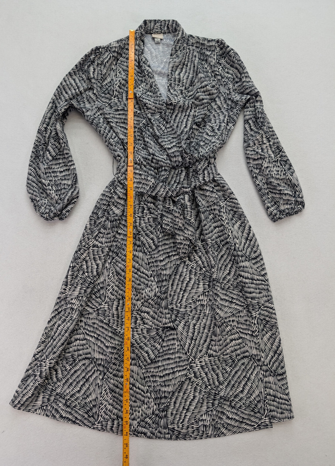 A New Day Women’s Dress Size M Black White Midi Belted Faux Wrap
