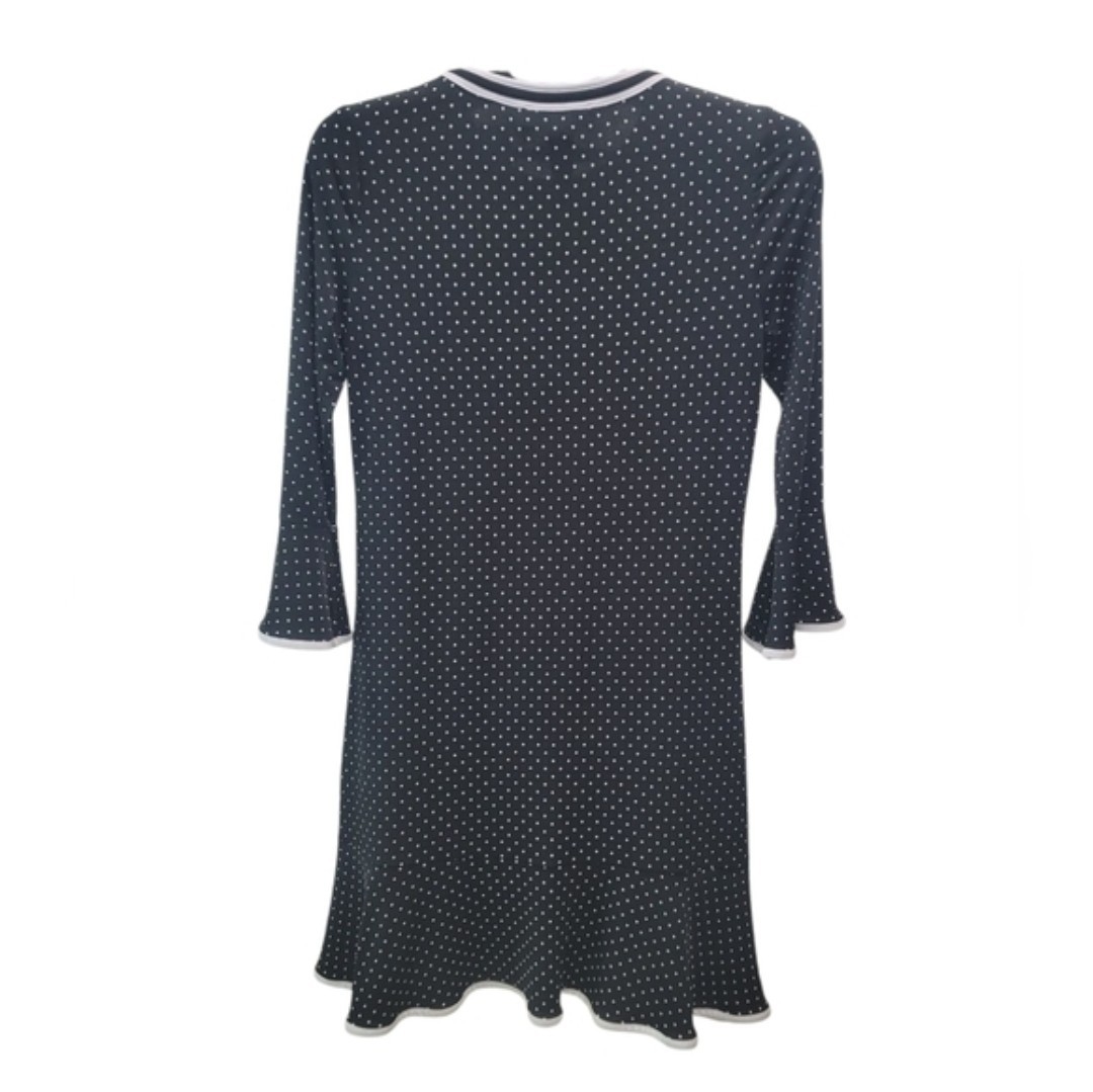MICHAEL Michael Kors Polka Dot Flounce Dress Bell Sleeve Black White Mini Sz M