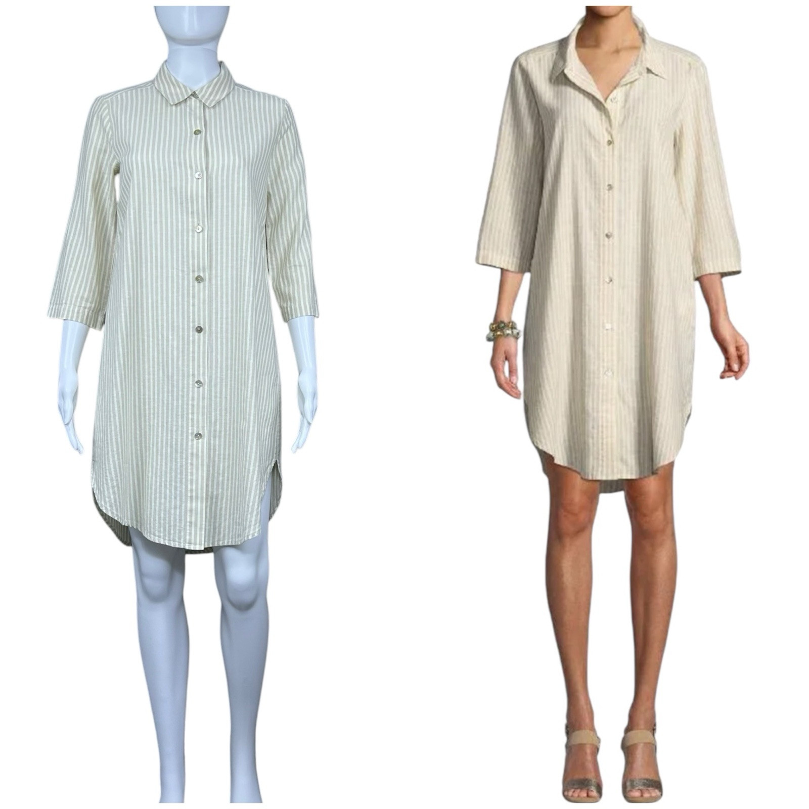 EILEEN FISHER Striped Shirt Dress Sz XXS Hemp Organic Cotton Tunic Cottagecore