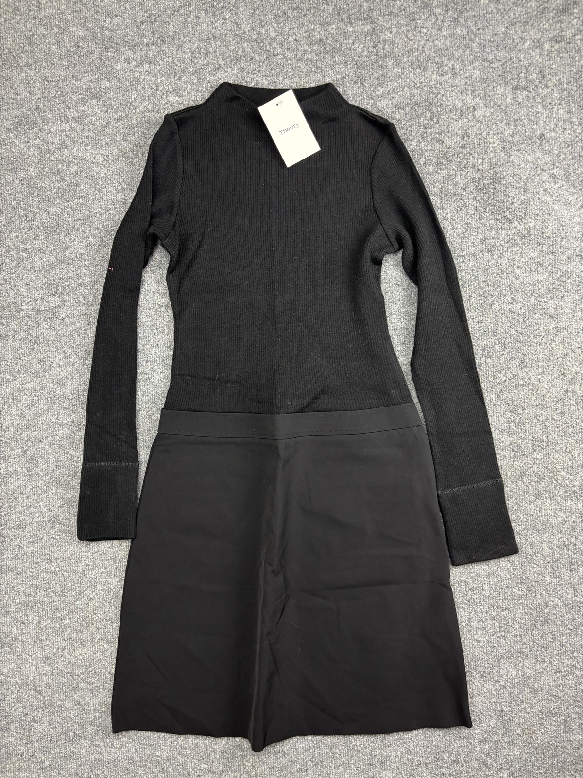 Theory Dress Womens 8 Black Mock Neck Mini Combo Sweater Knit Long Sleeve