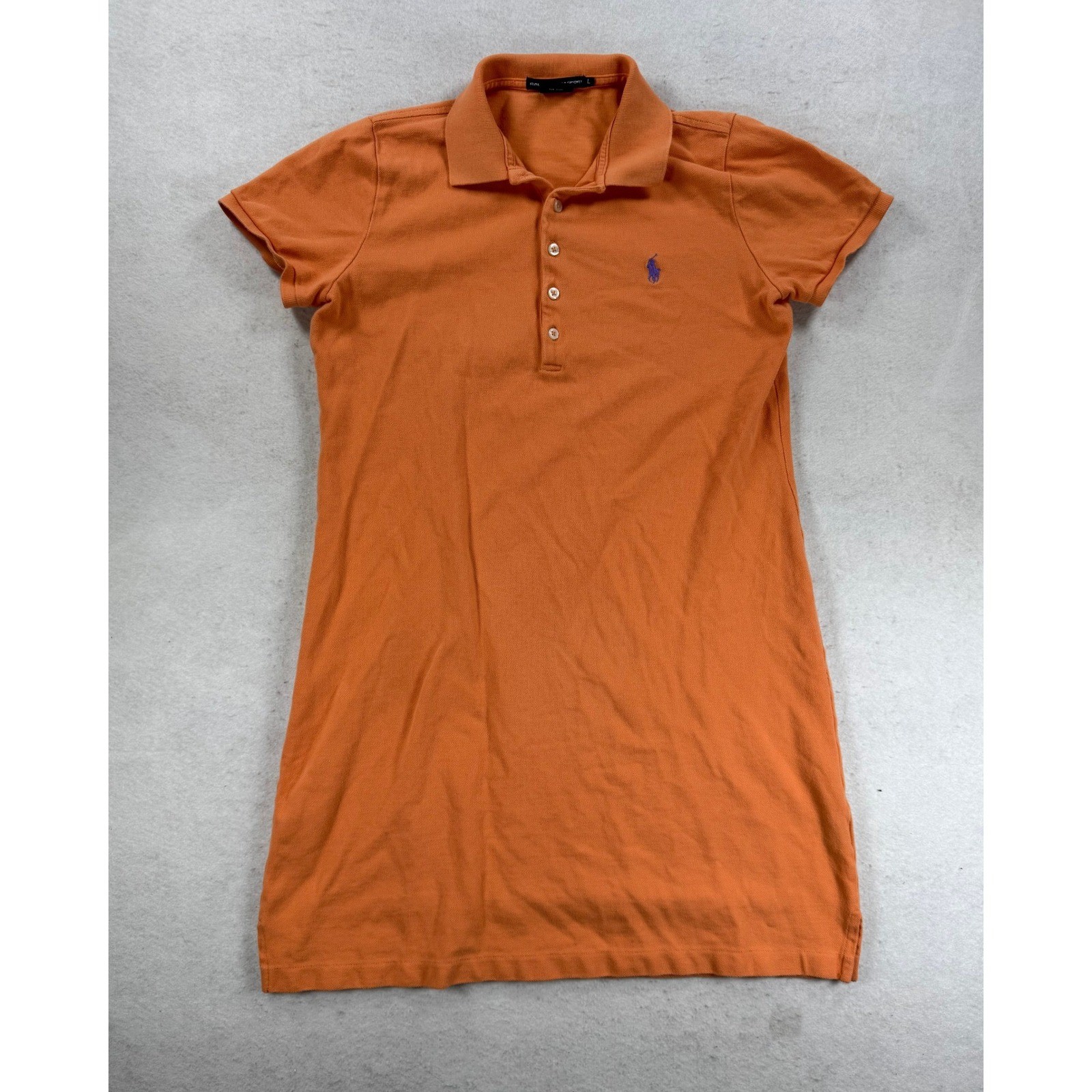 Ralph Lauren Sport Orange Polo Dress Purple Pony Cotton Pique Mini Large