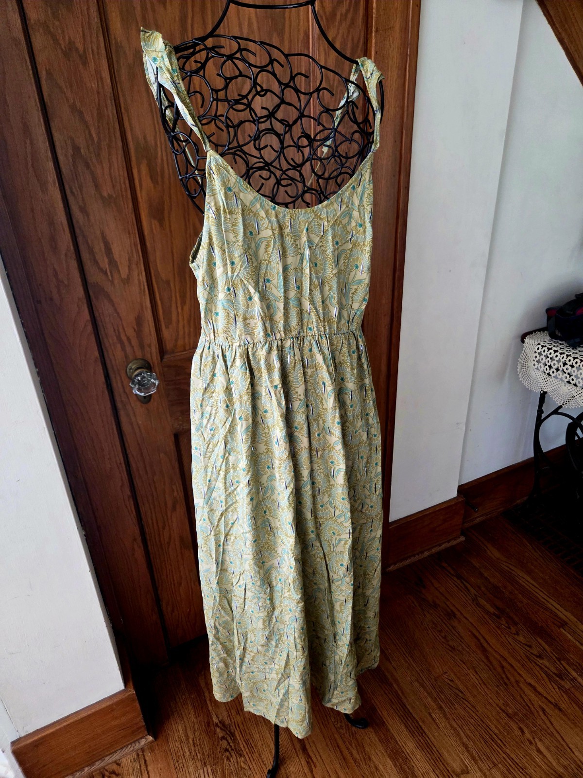See You Soon NWT French Botique Medium Green Sparkle Fleck Sundress New Ruffle