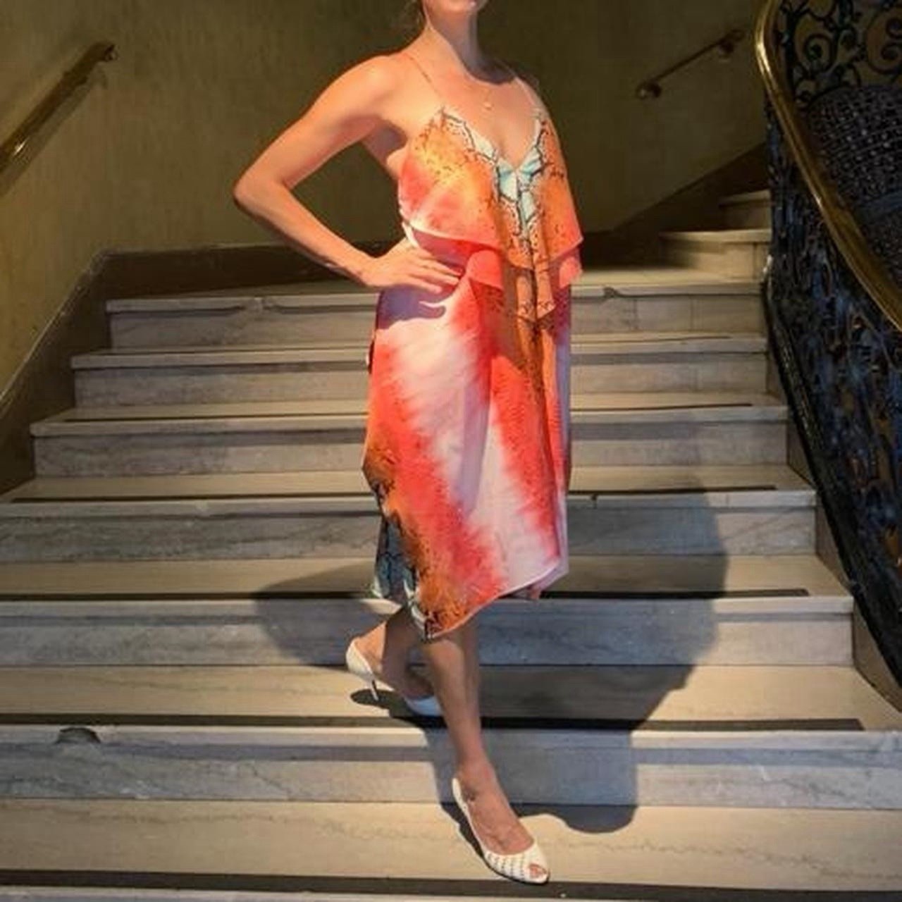LOVERS + FRIENDS Sz M APHRODITE HI LOW RUFFLE DRESS COVERUP PYTHON $172