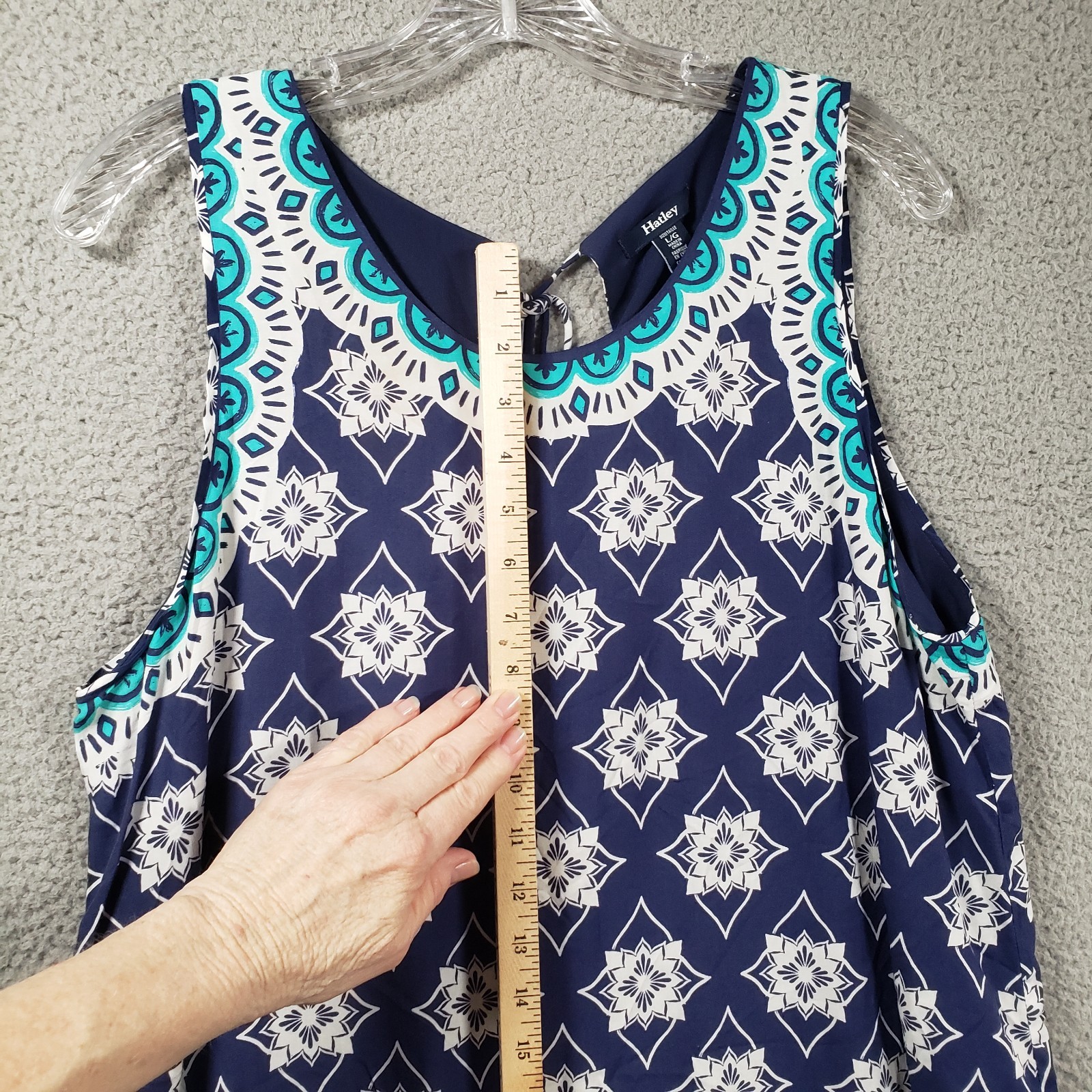 Hatley Mandala Shift Dress Womens Large Blue Keyhole Boho Nautical Coastal