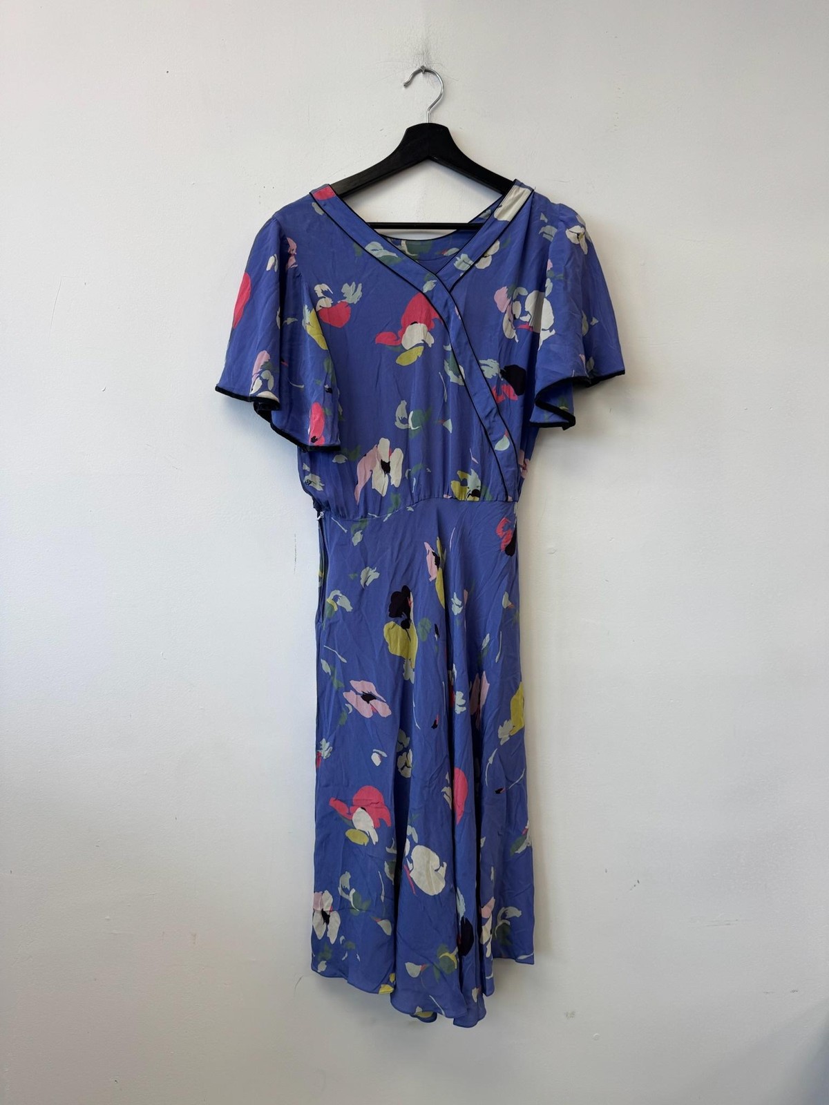 Vintage Nipon Boutique Dress Womens 8 Blue Floral Wrap Silk Hong Kong 80s 90s