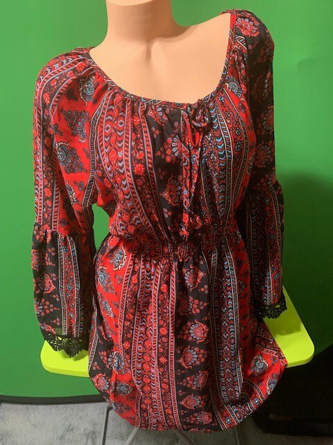 Venus New red & black dress – XL – tie string keyhole neck – elastic waist
