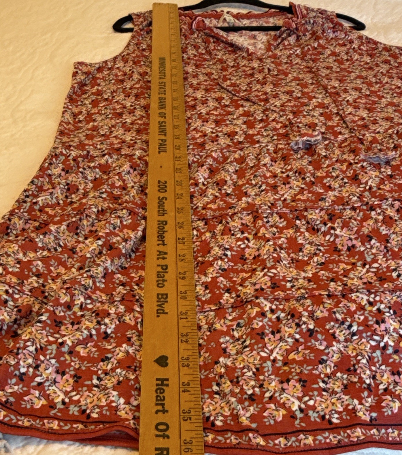 Max Studio 1X Plus Red Floral Knit Tiered V-Neck Sleeveless Knee Dress