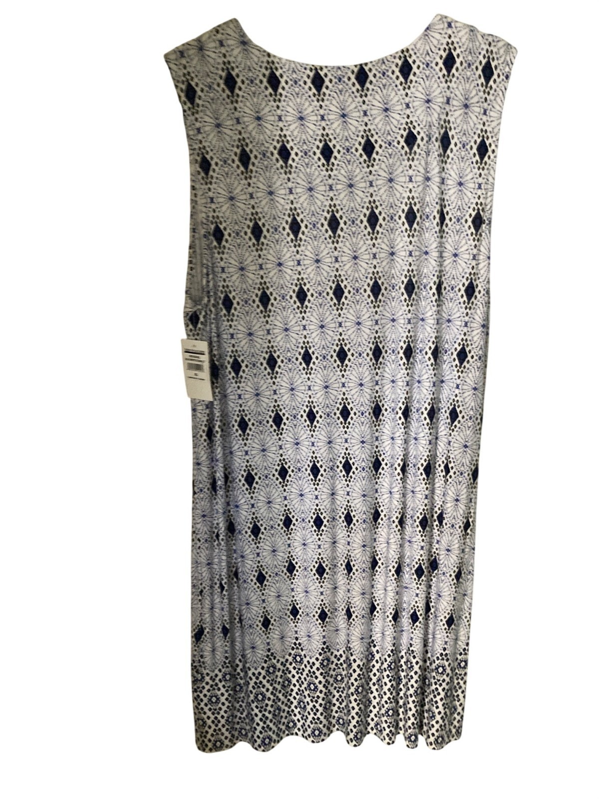 Harper 241 Summer Blue White Print Shift Sleeveless Dress Rhinestone XL