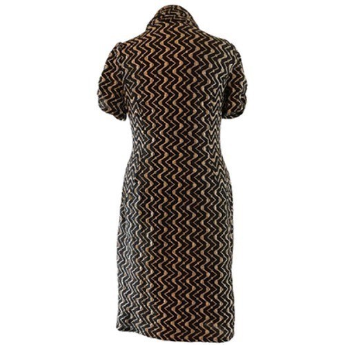 Evan-Picone Women Black Gold Chevron Sheath Dress Cowl Neck Puff Sleeve Sz 12