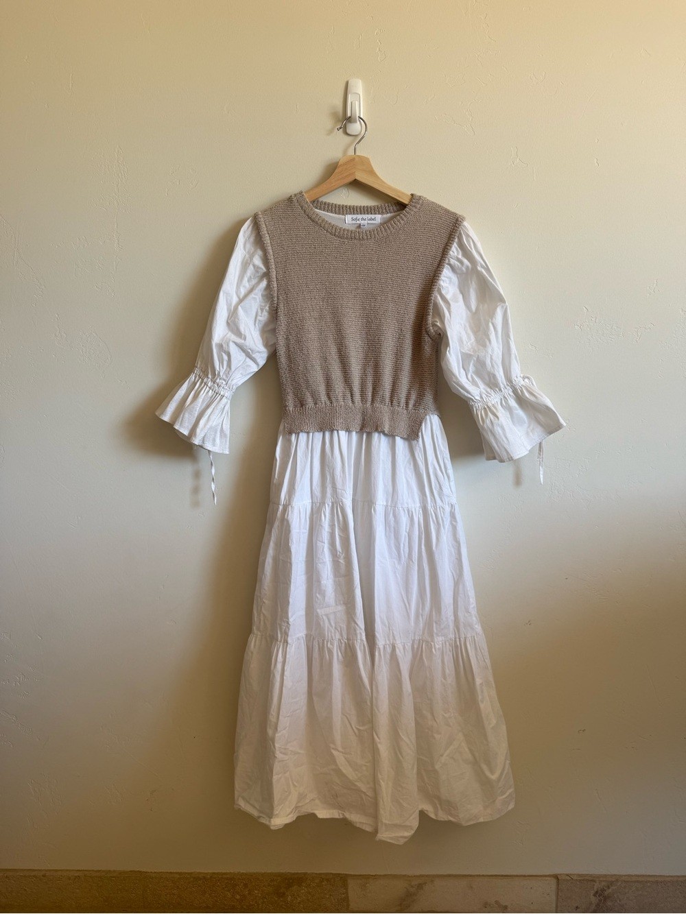 Sofie The Label Knit Vest Layered Midi Dress White Beige Cottagecore Size S