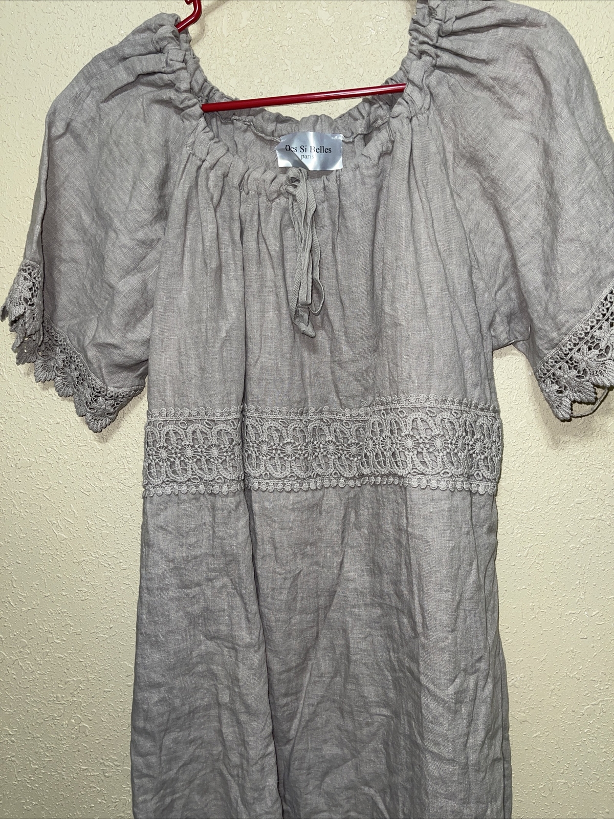 Des Si Belles LINEN Crochet trim DRESS SZ XL NEW