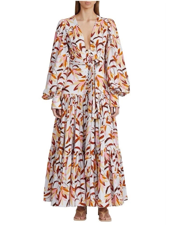Acler Atlantic Maxi Dress Size 6 AU / 2 US Long Sleeve Belt Multicolour Floral