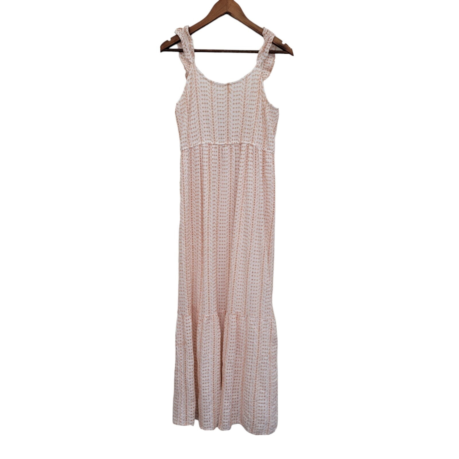 Jessica Simpson Women’s Large Pink Peach Eyelet Maxi Dress Sleeveless Sundress