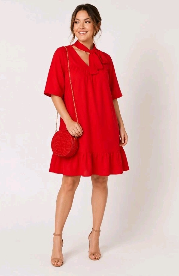 Pink clove plus shift dress UK 20 womens tie neck red evening party