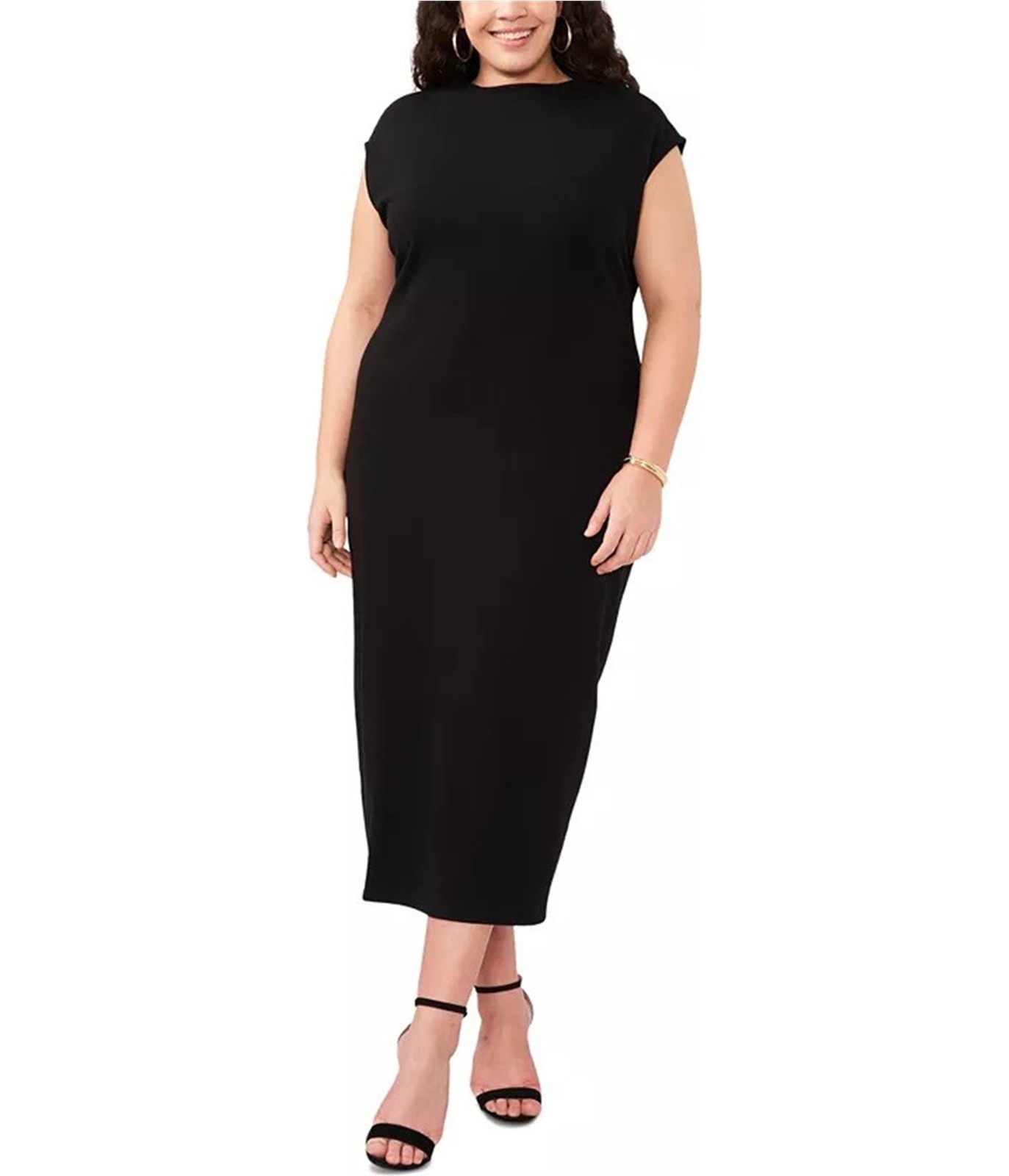 Vince Camuto Womens Solid Sheath Midi Dress, Black, Plus Size, 3X