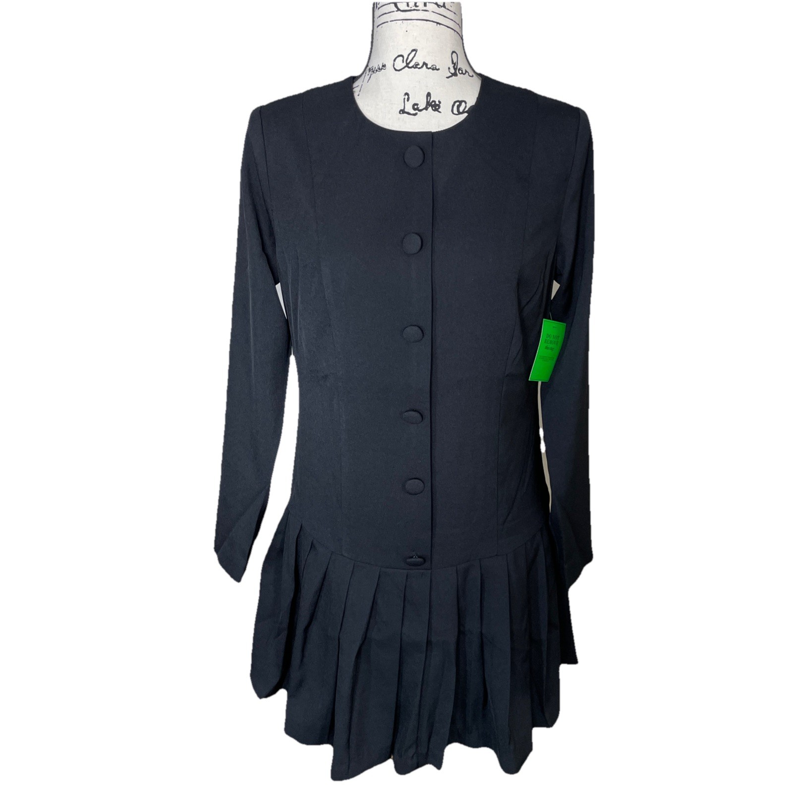 Alexia Admor Ellis Mini Dress Size 6 Black Faux Button Front Pleated Bottom NWTS