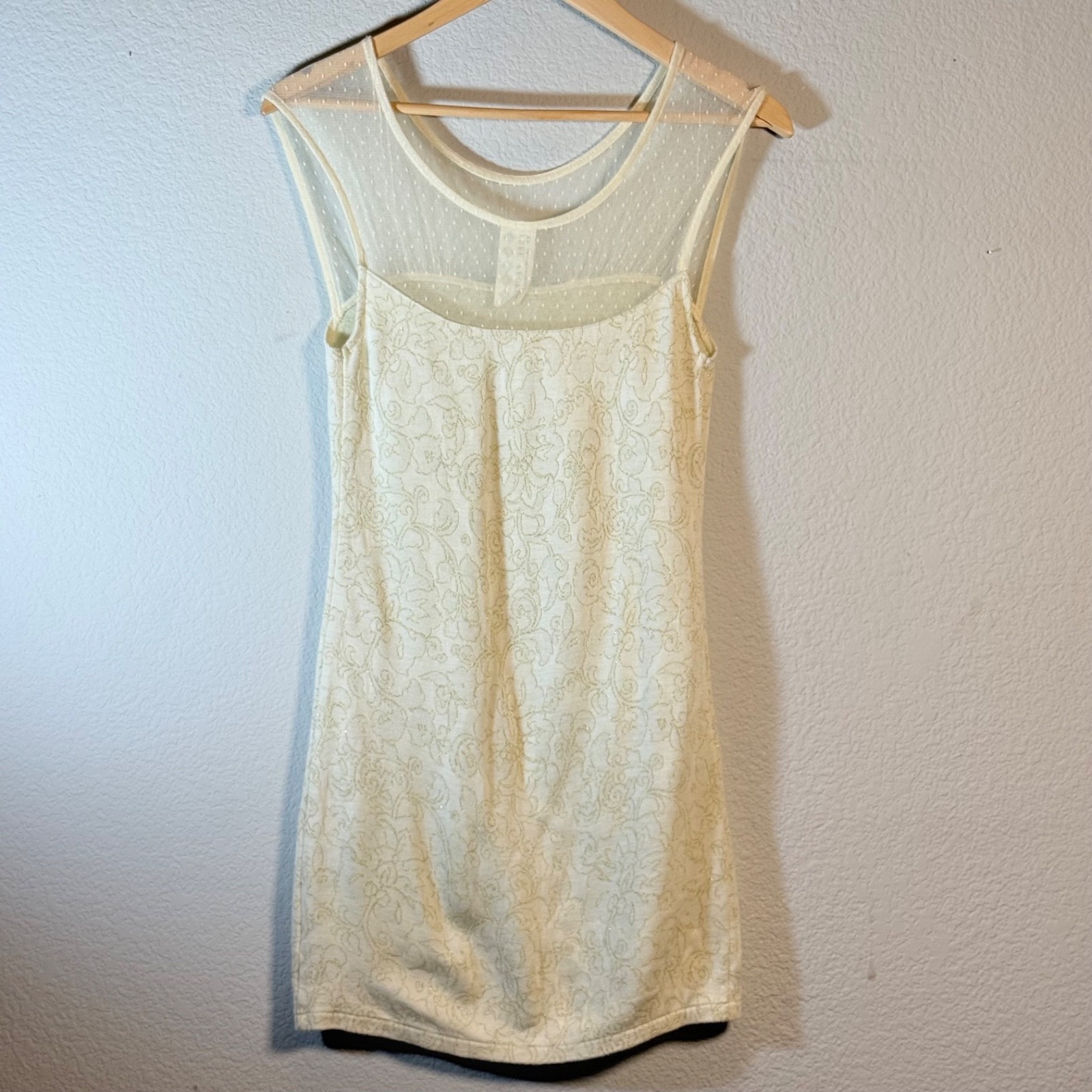 Free People Lace Mini Dress Cream Swiss Dot Mesh Sleeveless Womens S Boho