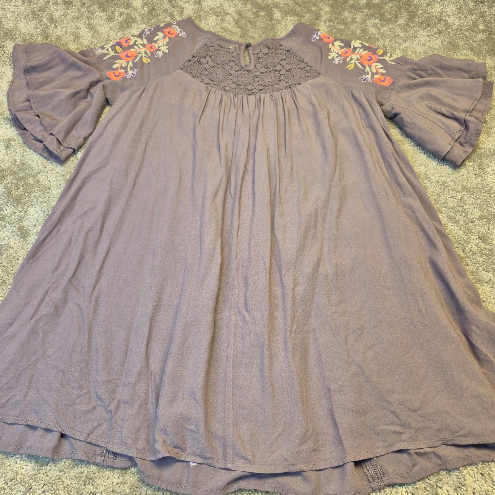 Altard State Womens Purple Floral Embroidered Boho Lace Bell Sleeve Dress M