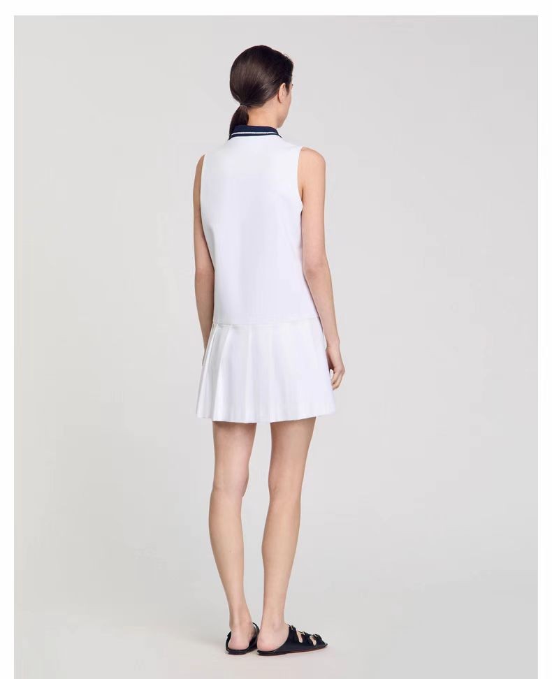 Sandro white Lapel contrasting color pleated sleeveless vest Dresses