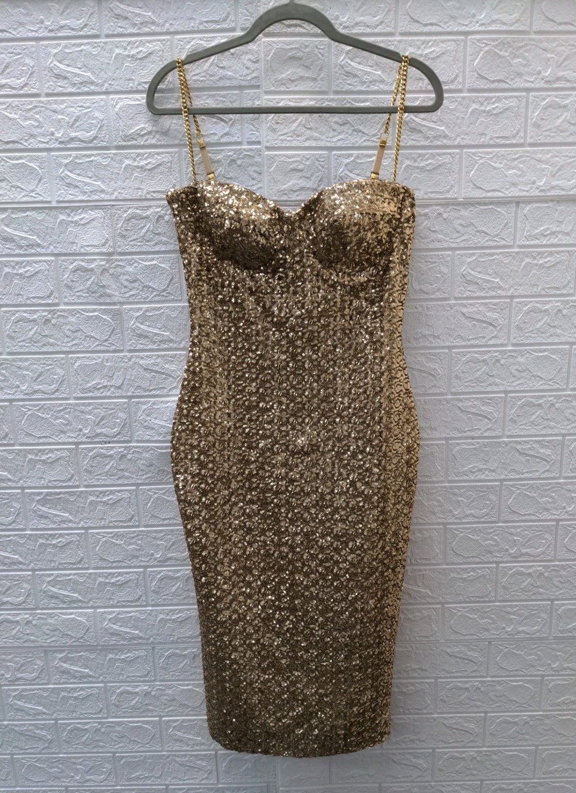 New Nadine Merabi Nina Gold Dress Size M