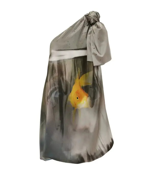 JW ANDERSON Spring 2023 Goldfish Digital Print One-Shoulder Mini Sack Dress XS
