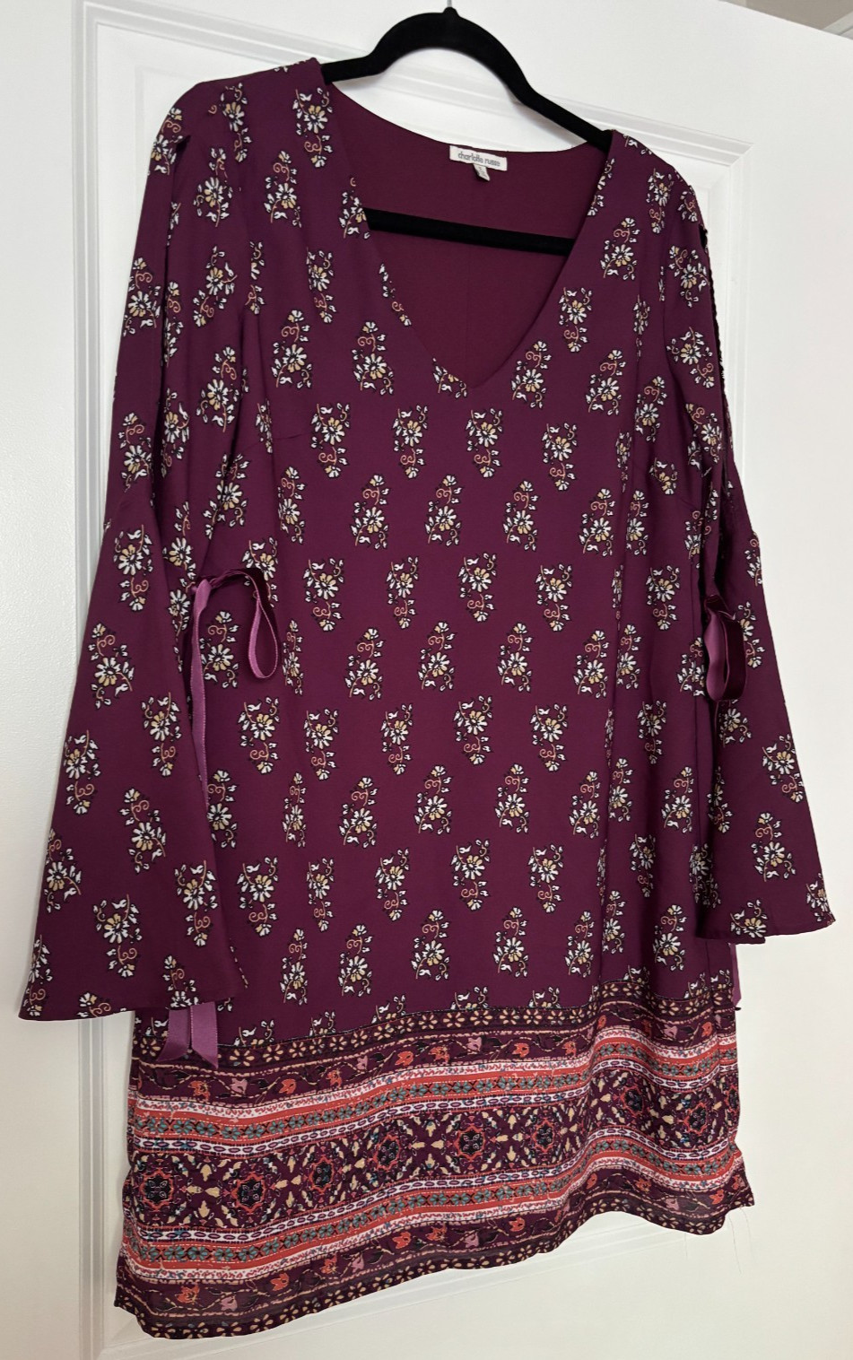 Charlotte Russe Maroon Upper Arm Slit Flared Arms Print Dress Small