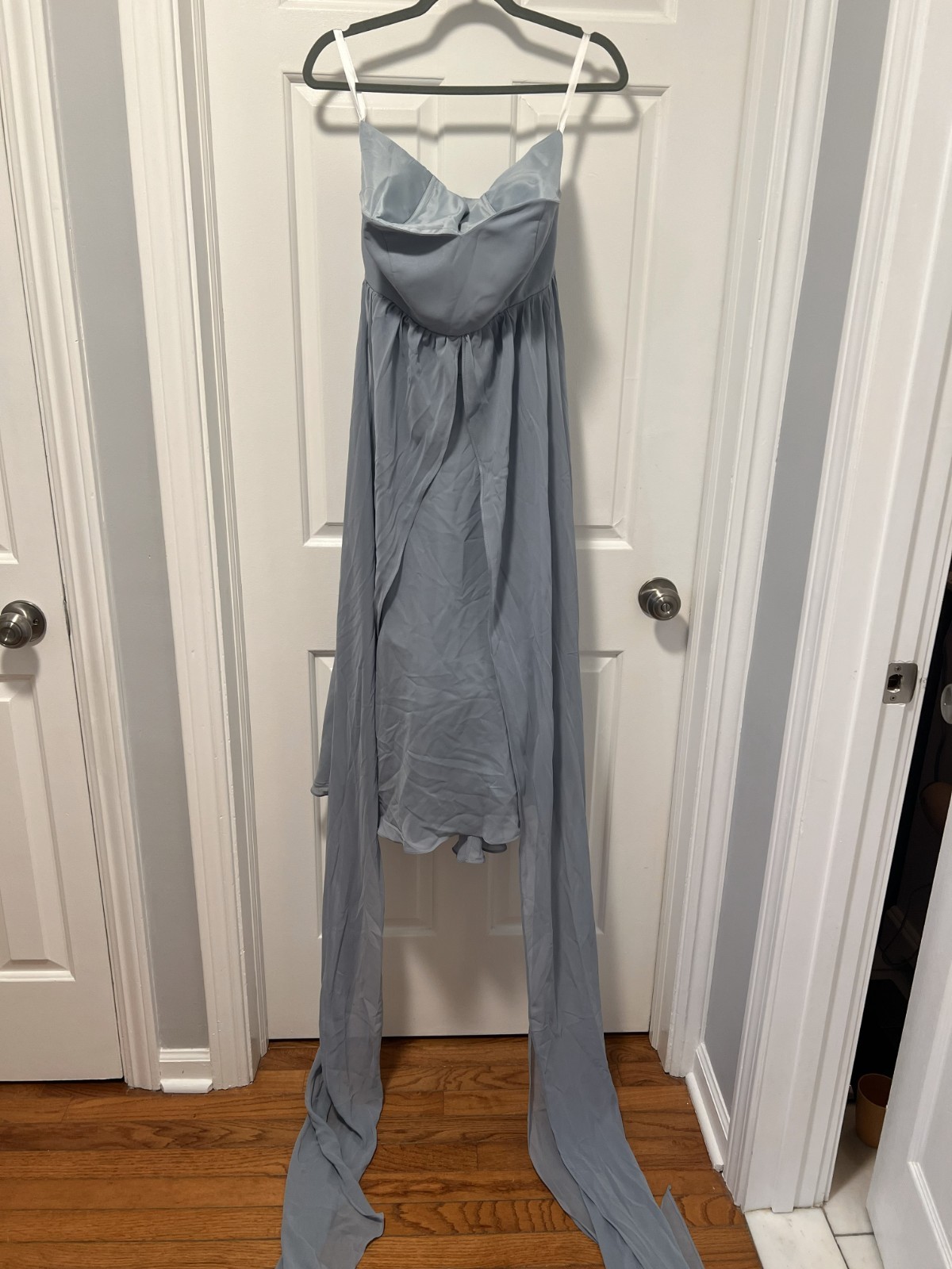 Nadia Maxi Satin Dress with Back Cowl – Size Med – Light Blue Color