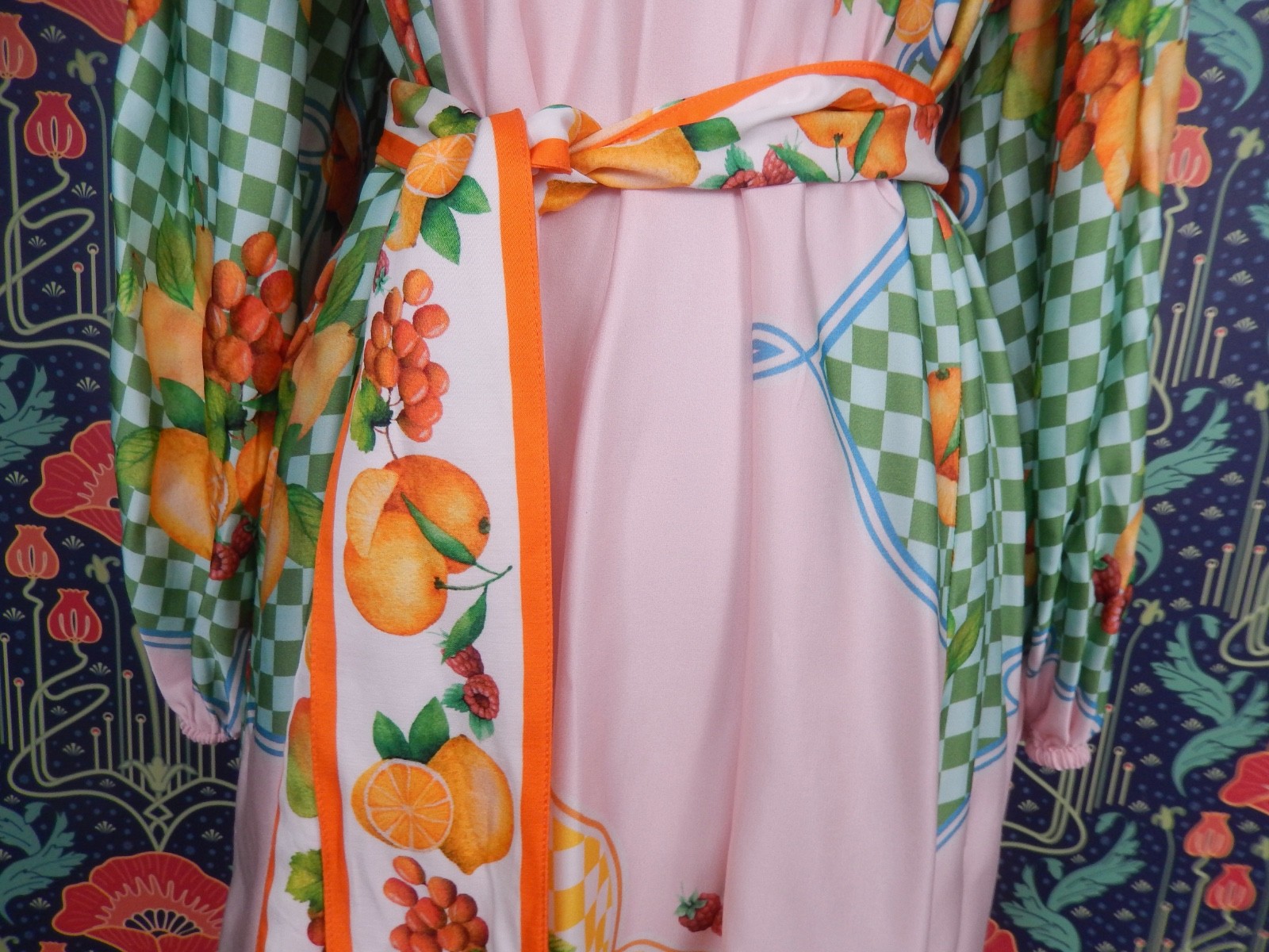 Antonio Melani Raffaella Fruit Print Resort Long Sleeve A-Line Mini Dress Nwt L